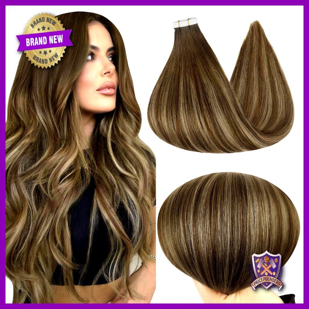 Real Human Hair Tape In Extensions 18 Inch 50 Gram Seamless - Picture 1 of 6